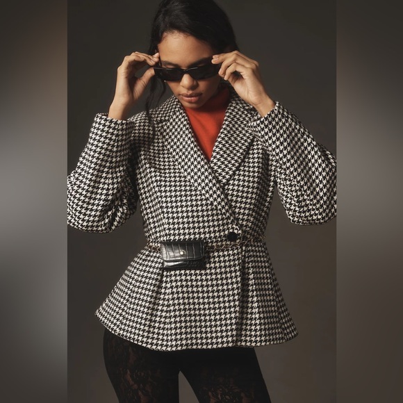 New Anthropologie Maeve Houndstooth Sculpted Hourglass Blazer - Picture 3 of 8